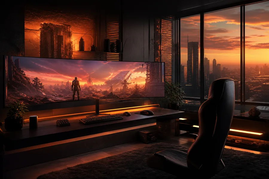 Cyberpunk Gaming Room With Ultrawide Monitor Gaming Wallpaper 14 4K 6