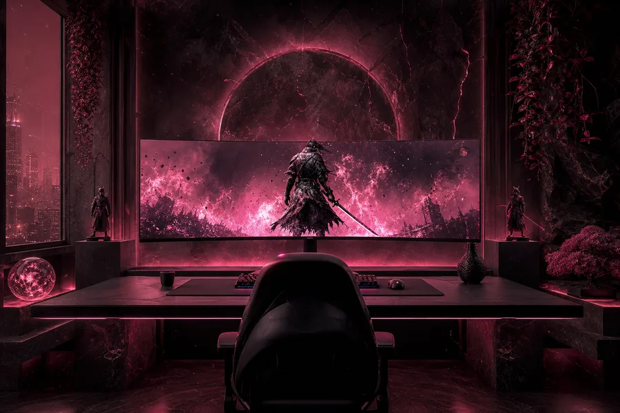 Cyberpunk Gaming Room With Ultrawide Monitor Gaming Wallpaper  14 4K