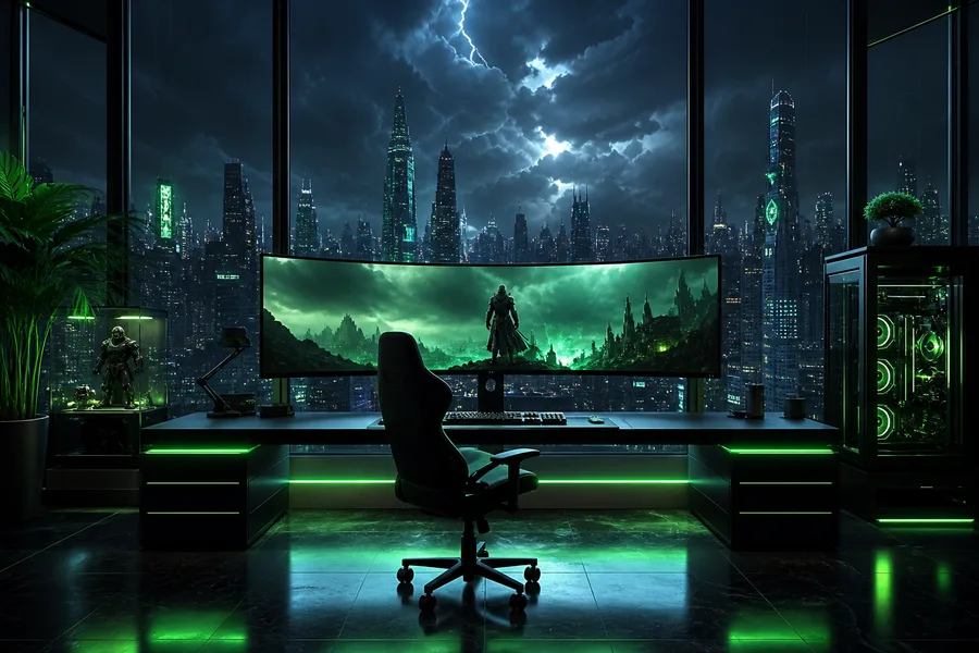 Cyberpunk Gaming Room With Ultrawide Monitor Gaming Wallpaper 4 4K 11