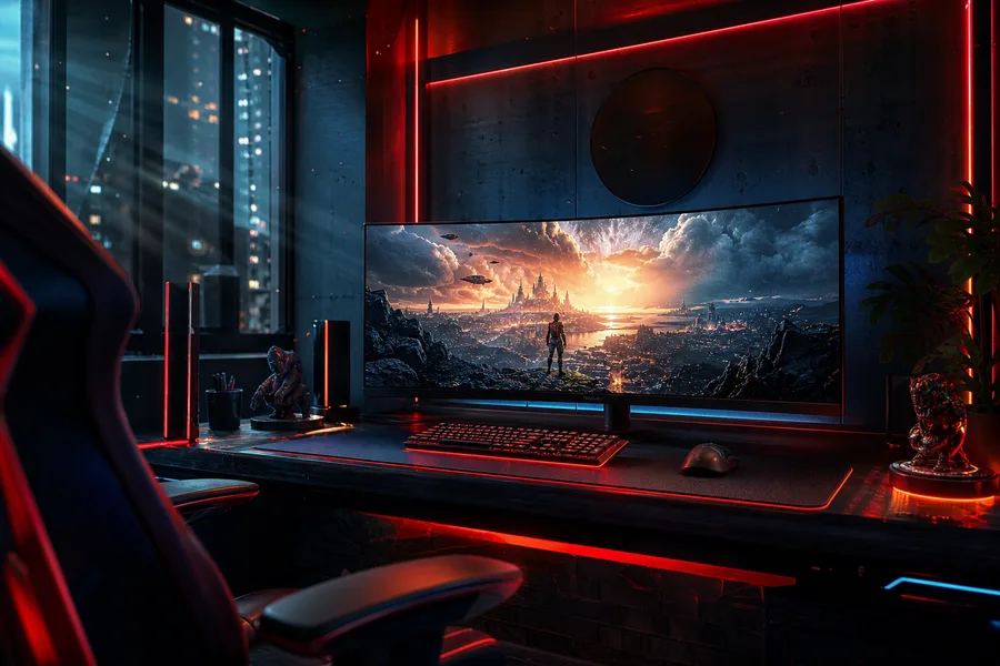 Cyberpunk Gaming Room With Ultrawide Monitor Gaming Wallpaper 4 4K 12