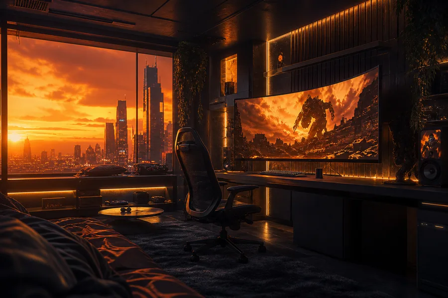 Cyberpunk Gaming Room With Ultrawide Monitor Gaming Wallpaper 4 4K 15