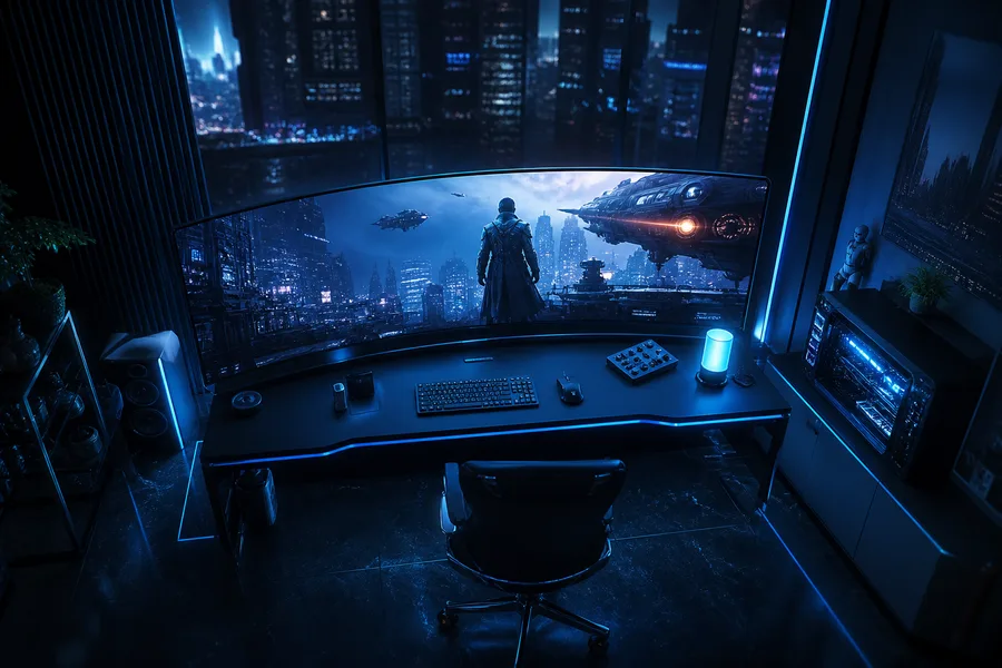 Cyberpunk Gaming Room With Ultrawide Monitor Gaming Wallpaper 4 4K 16