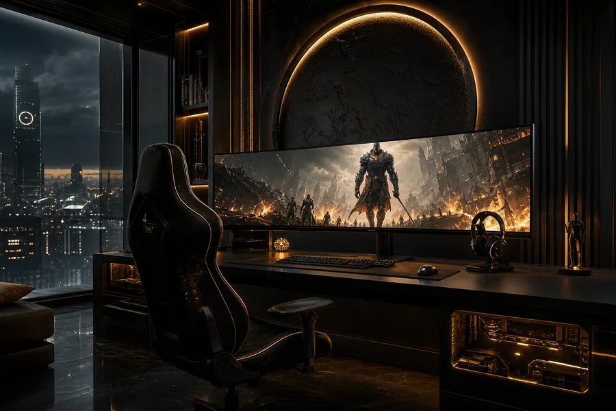 Cyberpunk Gaming Room With Ultrawide Monitor Gaming Wallpaper 4 4K 4