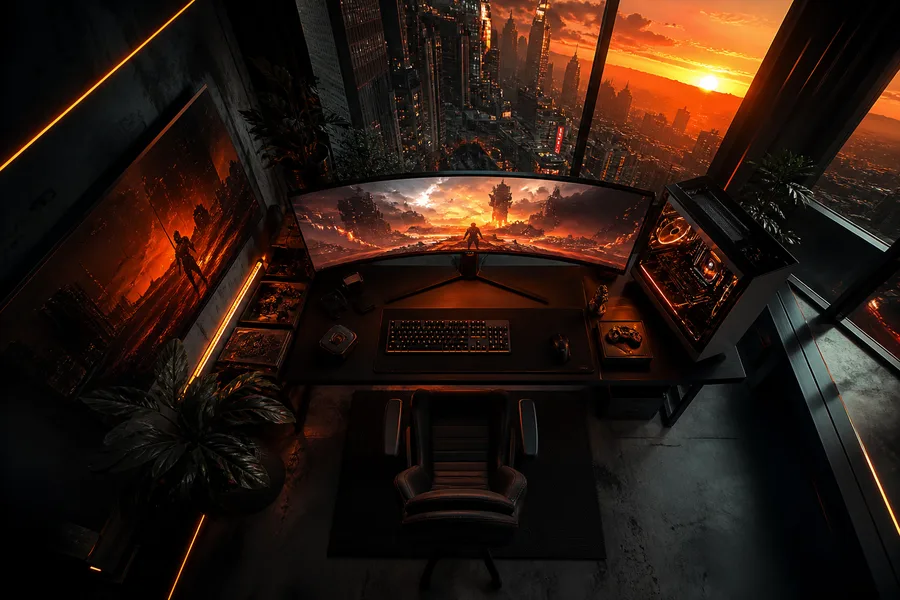 Cyberpunk Gaming Room With Ultrawide Monitor Gaming Wallpaper 4 4K 6