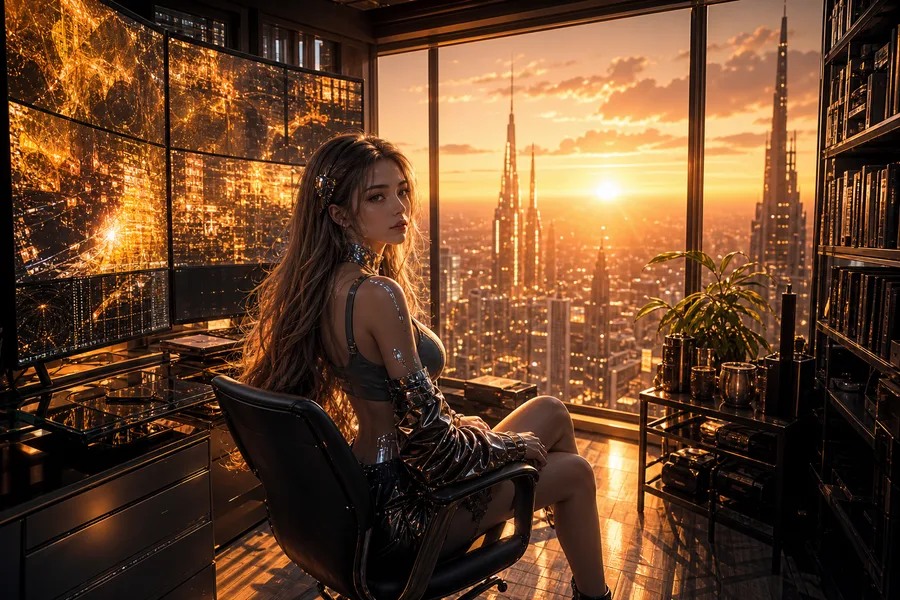 Cyberpunk Hacker Room With Neon Screens Ai-Girls Wallpaper 3 4K
