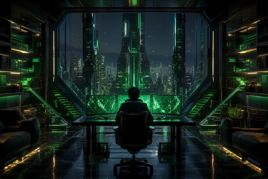 Cyberpunk Hacker Room With Neon Screens Architecture Wallpaper 3 4K 7