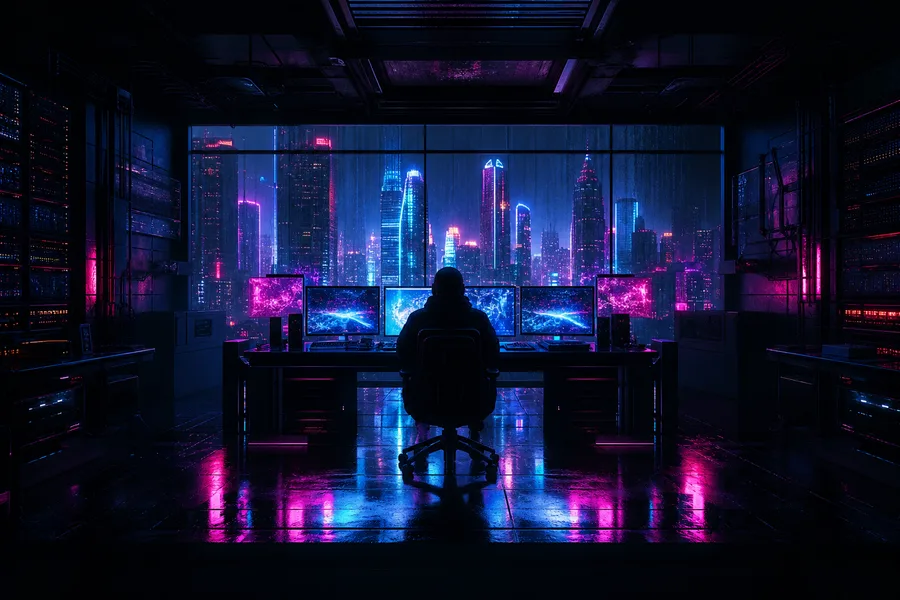 Cyberpunk Hacker Room With Neon Screens Cyberpunk Wallpaper 3 4K 17