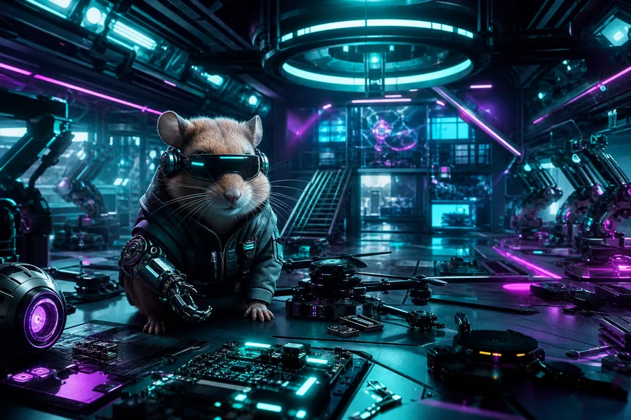 Cyberpunk Hacker Room With Neon Screens Hamster-Robotics Wallpaper  3 4K