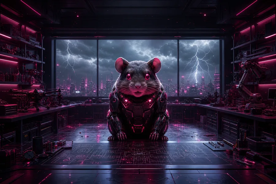 Cyberpunk Hacker Room With Neon Screens Hamster-Robotics Wallpaper 3 4K