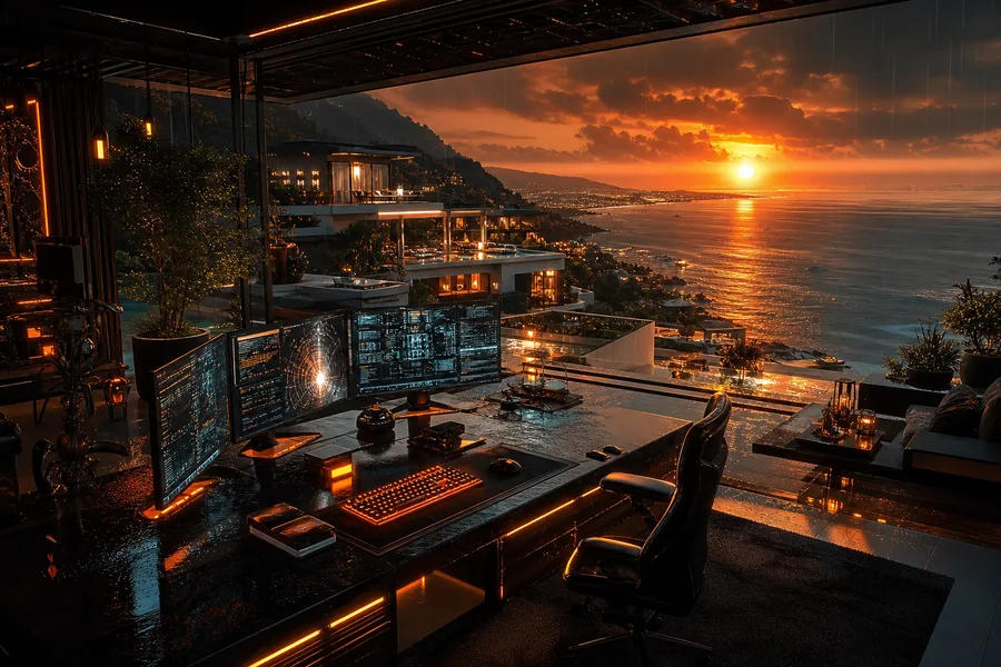 Cyberpunk Hacker Room With Neon Screens Luxury-Villas Wallpaper  3 4K