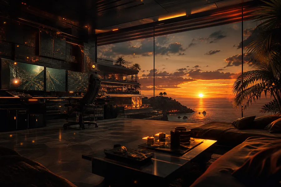 Cyberpunk Hacker Room With Neon Screens Luxury-Villas Wallpaper 3 4K 2
