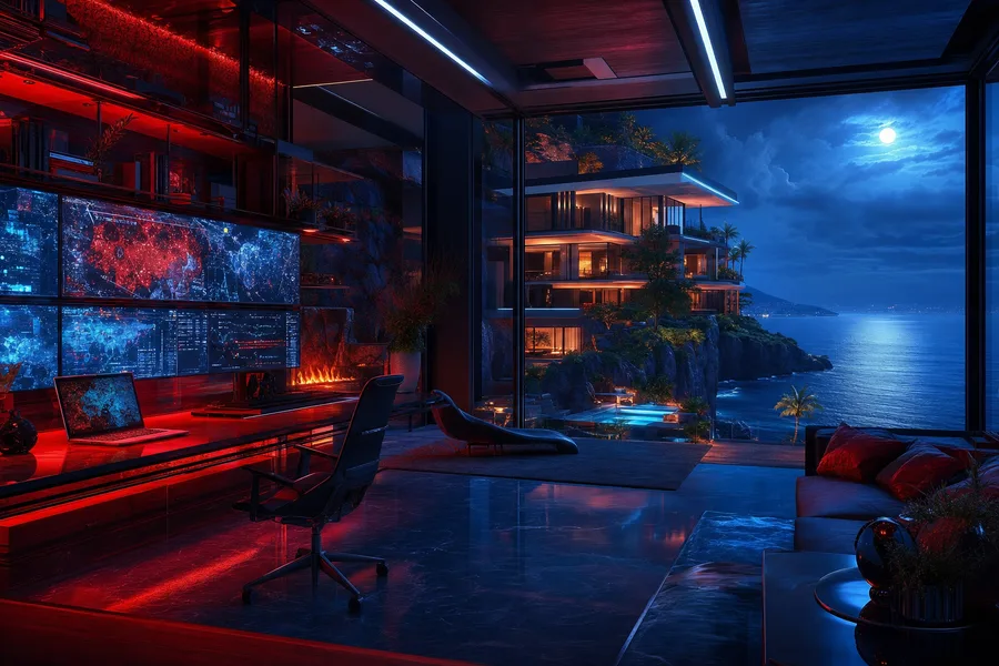 Cyberpunk Hacker Room With Neon Screens Luxury-Villas Wallpaper 3 4K 3