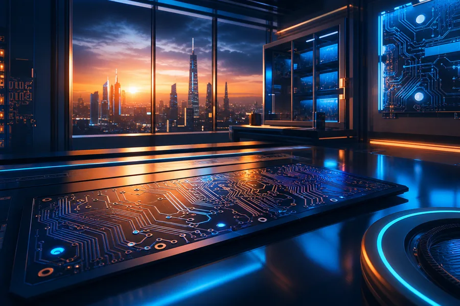 Cyberpunk Hacker Room With Neon Screens Pcb-Design Wallpaper 3 4K 3