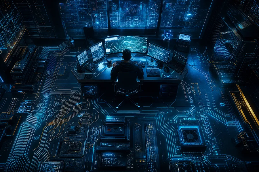 Cyberpunk Hacker Room With Neon Screens Pcb-Design Wallpaper 3 4K 6