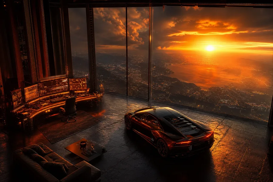 Cyberpunk Hacker Room With Neon Screens Supercars Wallpaper 3 4K 3