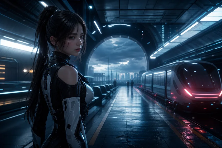 Cyberpunk Subway Station Ai-Girls Wallpaper 10 4K 4