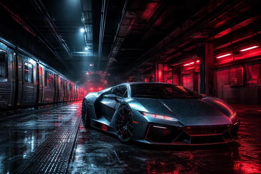 Cyberpunk Subway Station Supercars Wallpaper 10 4K 3