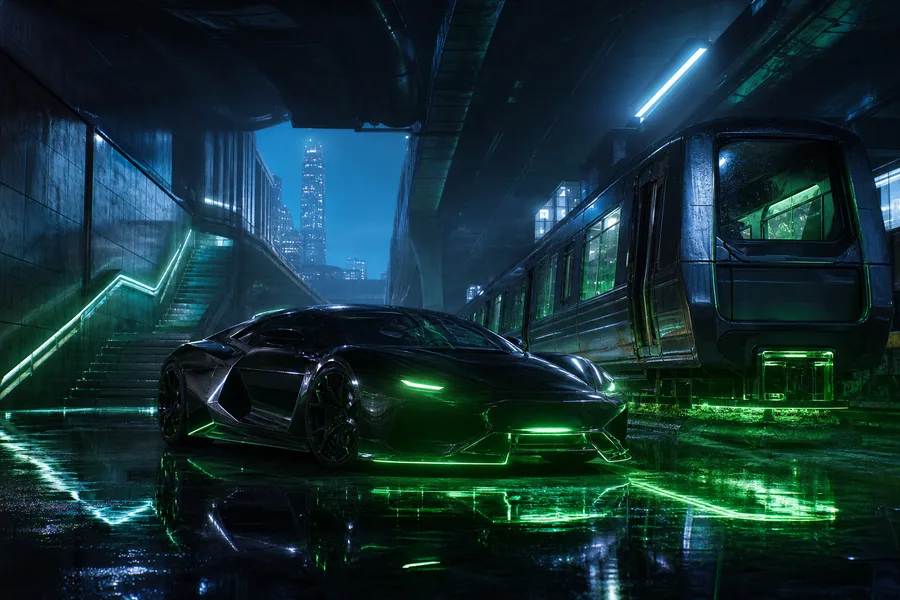 Cyberpunk Subway Station Supercars Wallpaper 10 4K 6