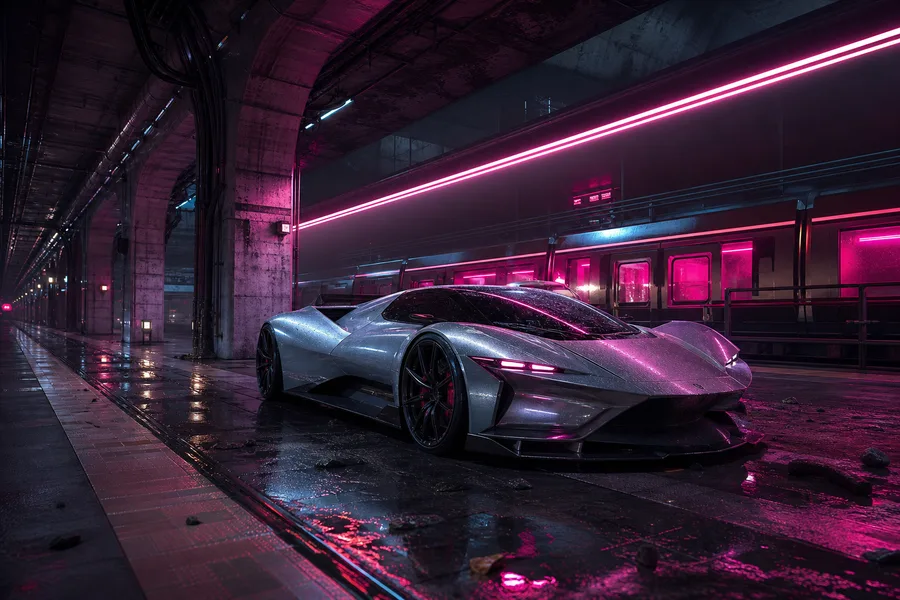 Cyberpunk Subway Station Supercars Wallpaper 10 4K 7