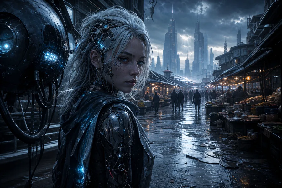 Dark Cyberpunk Market Street Ai-Girls Wallpaper 8 4K 5