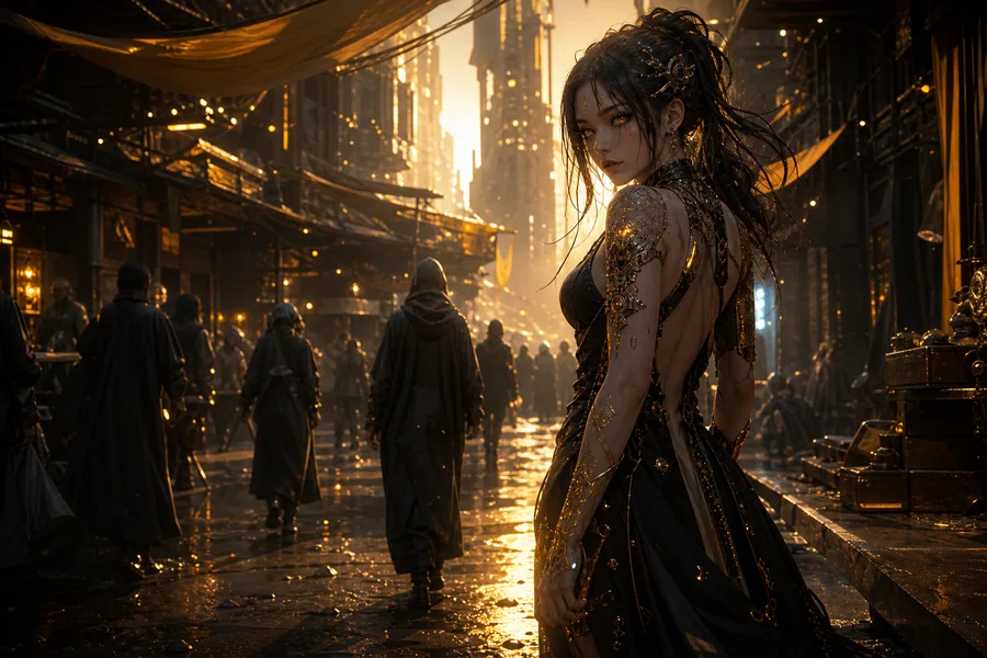 Dark Cyberpunk Market Street Ai-Girls Wallpaper 8 4K 7