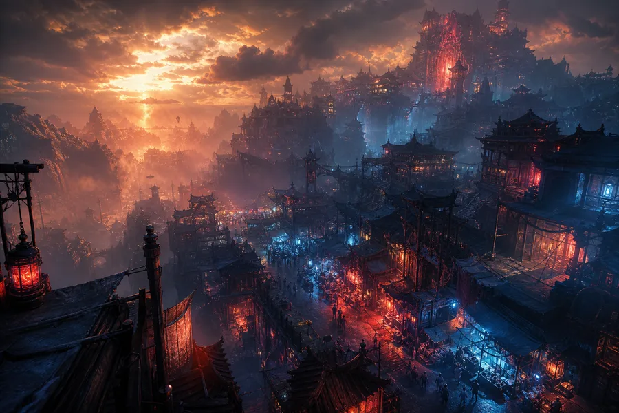 Dark Cyberpunk Market Street Fantasy Wallpaper 8 4K 5