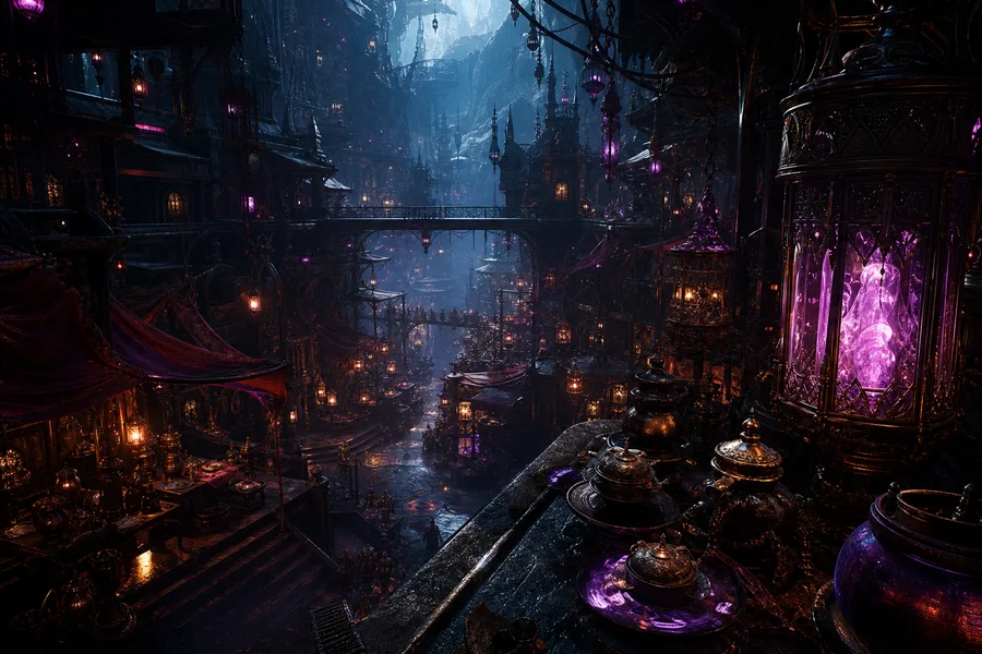 Dark Cyberpunk Market Street Fantasy Wallpaper 8 4K 6