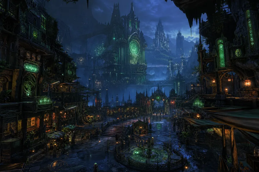 Dark Cyberpunk Market Street Fantasy Wallpaper 8 4K