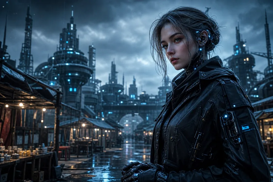 Dark Cyberpunk Market Street Female-Androids Wallpaper  8 4K