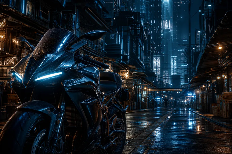Dark Cyberpunk Market Street Motorcycles Wallpaper  8 4K