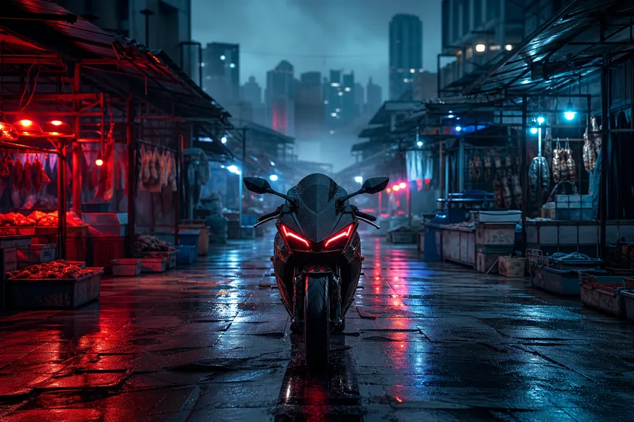Dark Cyberpunk Market Street Motorcycles Wallpaper  8 4K