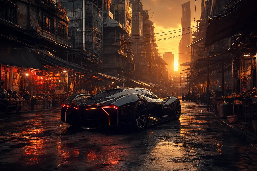 Dark Cyberpunk Market Street Supercars Wallpaper 8 4K 2