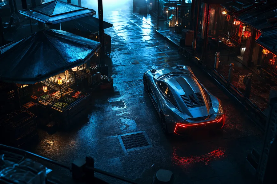 Dark Cyberpunk Market Street Supercars Wallpaper 8 4K 5