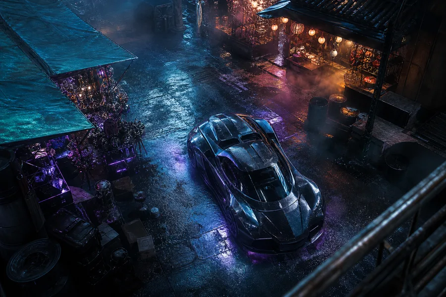 Dark Cyberpunk Market Street Supercars Wallpaper 8 4K 7