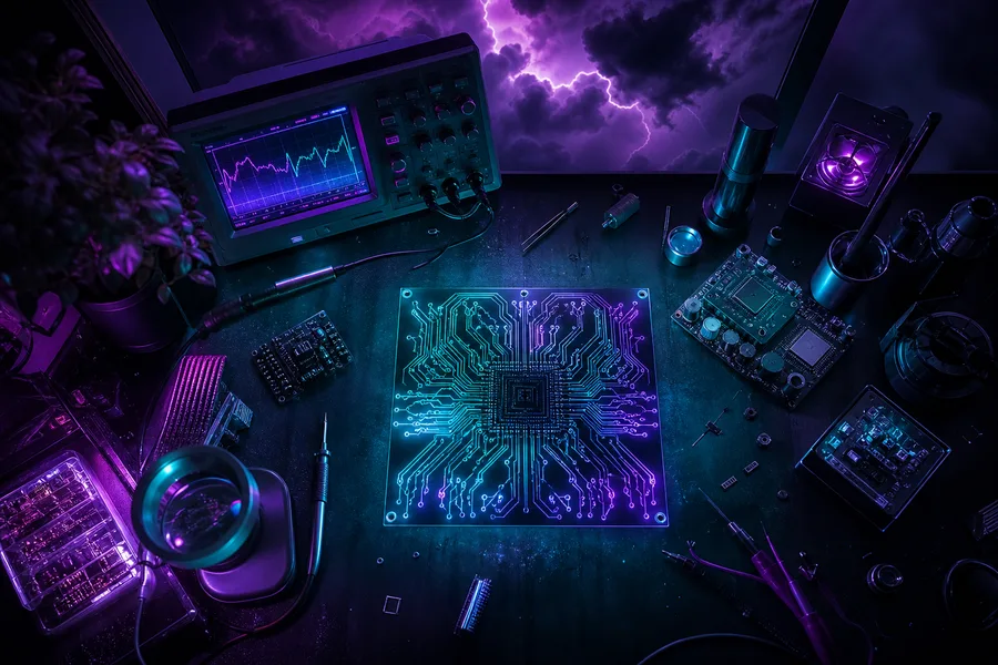 Electronics Lab With Oscilloscope And Neon Lights Electronics Wallpaper 3 4K 11