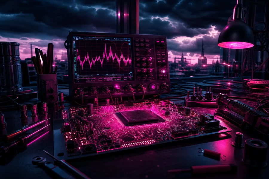 Electronics Lab With Oscilloscope And Neon Lights Electronics Wallpaper 3 4K 12