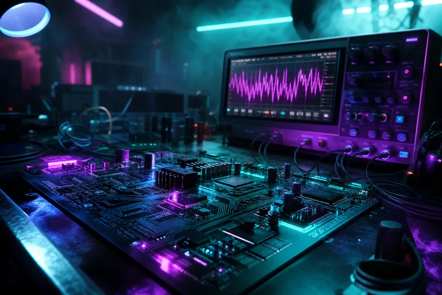 Electronics Lab With Oscilloscope And Neon Lights Electronics Wallpaper 3 4K 14