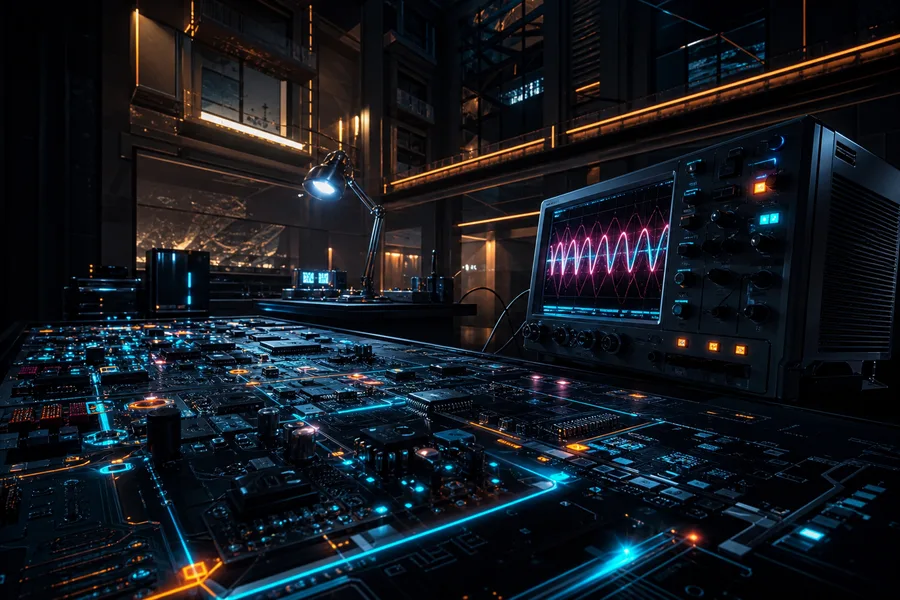 Electronics Lab With Oscilloscope And Neon Lights Electronics Wallpaper  3 4K