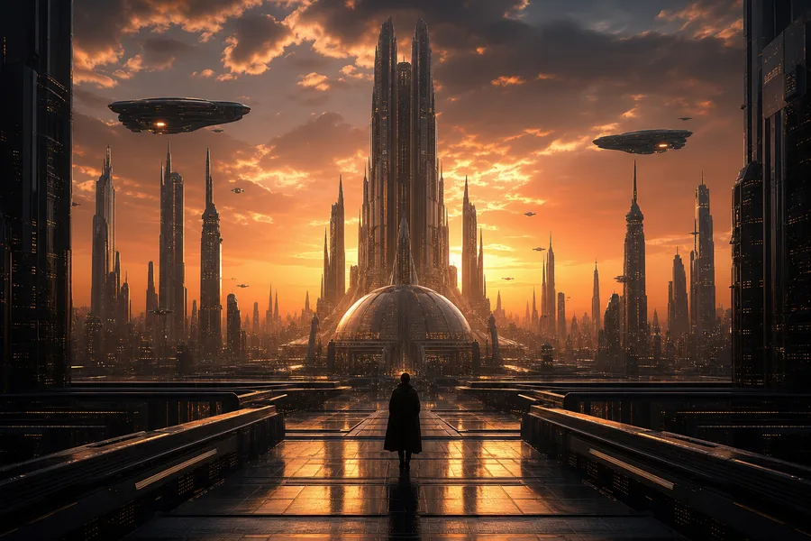 Epic Science Fiction City With Flying Vehicles Cinematic Style Movie Wallpaper 1 4K 7
