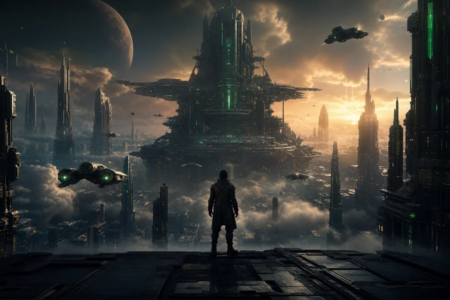 Epic Science Fiction City With Flying Vehicles Cinematic Style Movie Wallpaper 1 4K