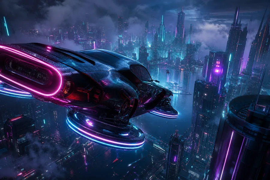 Flying Cars Above Neon Downtown Cyberpunk Wallpaper 13 4K 6