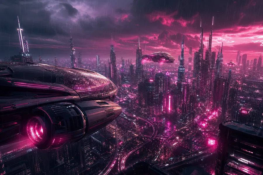 Flying Cars Above Neon Downtown Cyberpunk Wallpaper 13 4K