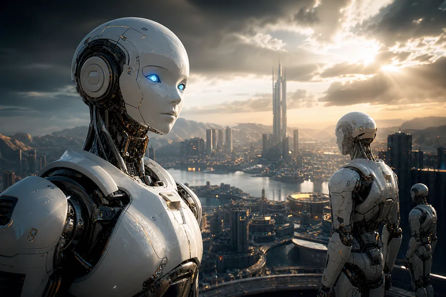 Friendly Humanoid Robot In Futuristic City Robots Wallpaper 1 4K 16