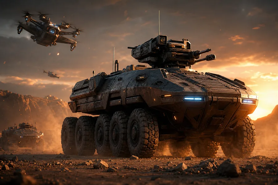 Futuristic Armored Vehicle In Desert Military Wallpaper 1 4K 5