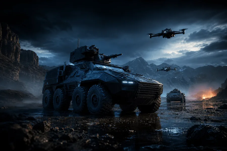 Futuristic Armored Vehicle In Desert Military Wallpaper 1 4K 8
