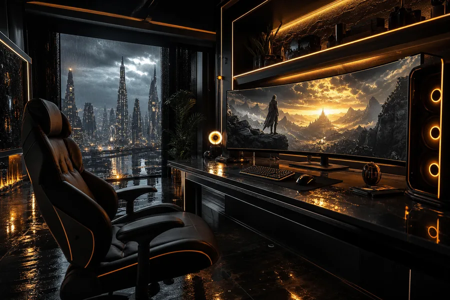 Futuristic Gaming Setup With RGB Lighting Gaming Wallpaper  1 4K