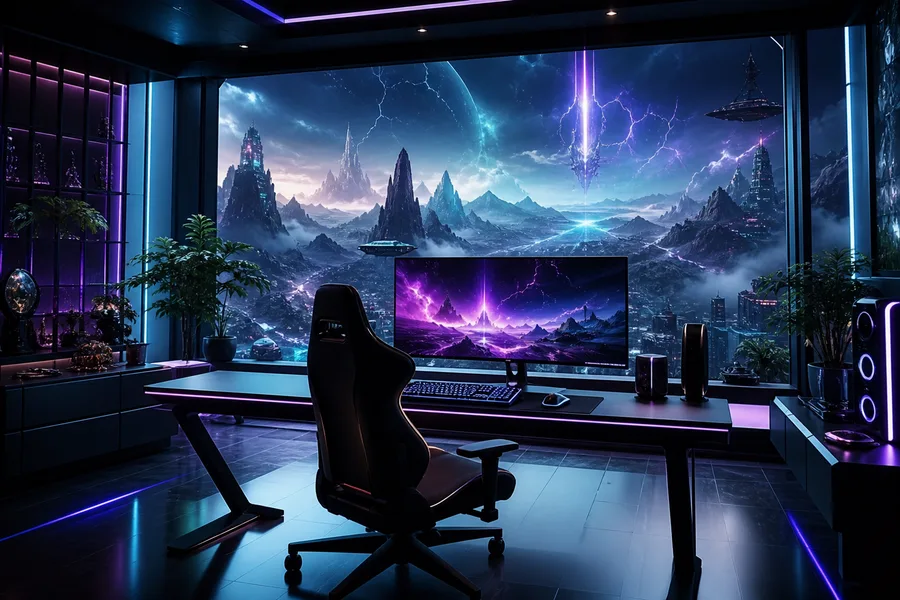 Futuristic Gaming Setup With RGB Lighting Gaming Wallpaper 1 4K 2