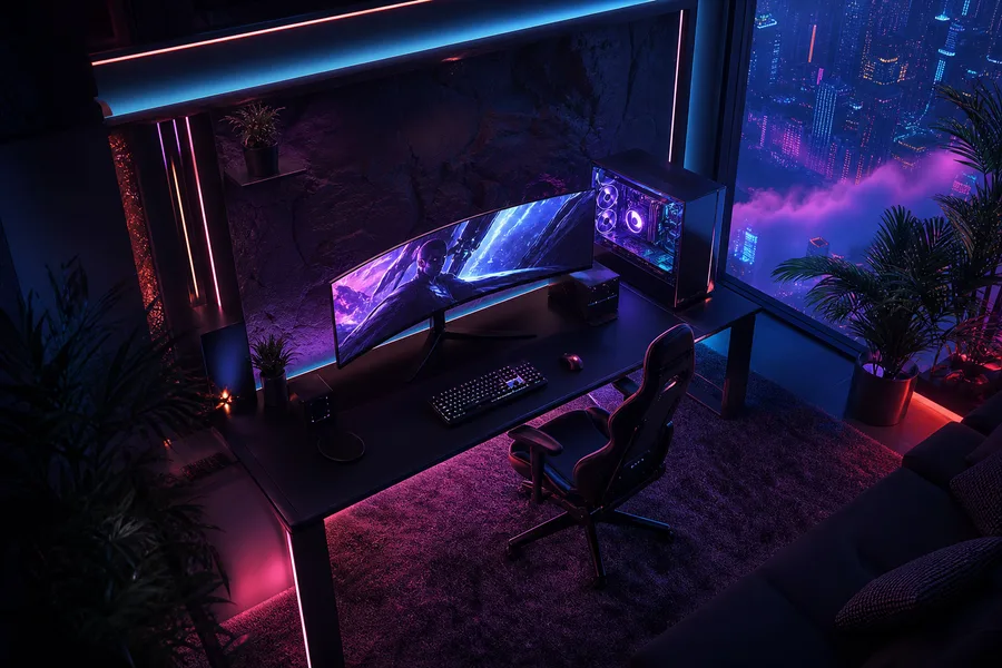 Futuristic Gaming Setup With RGB Lighting Gaming Wallpaper 1 4K 9