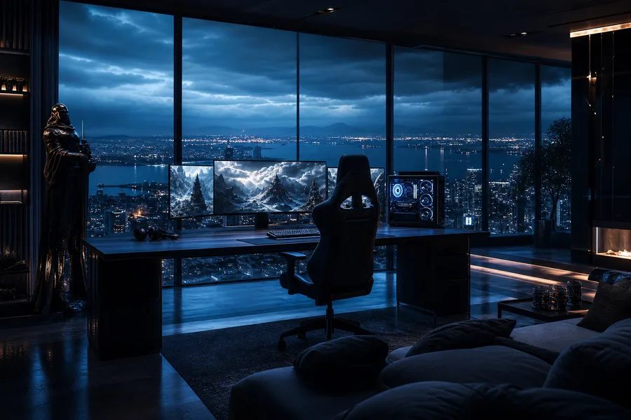 Futuristic Gaming Setup With RGB Lighting Gaming Wallpaper 11 4K 3