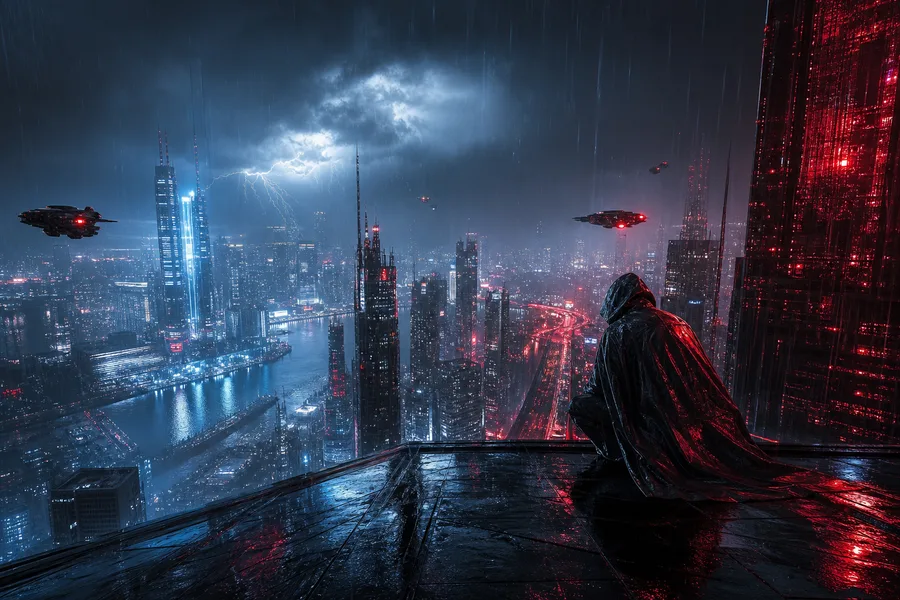 Futuristic Rooftop City View Cyberpunk Wallpaper 9 4K 5